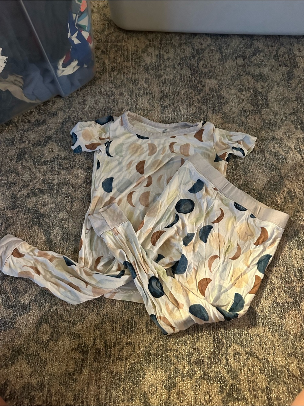 Little Sleepies Cream Pajama Set with Blue and Brown Crescent Print